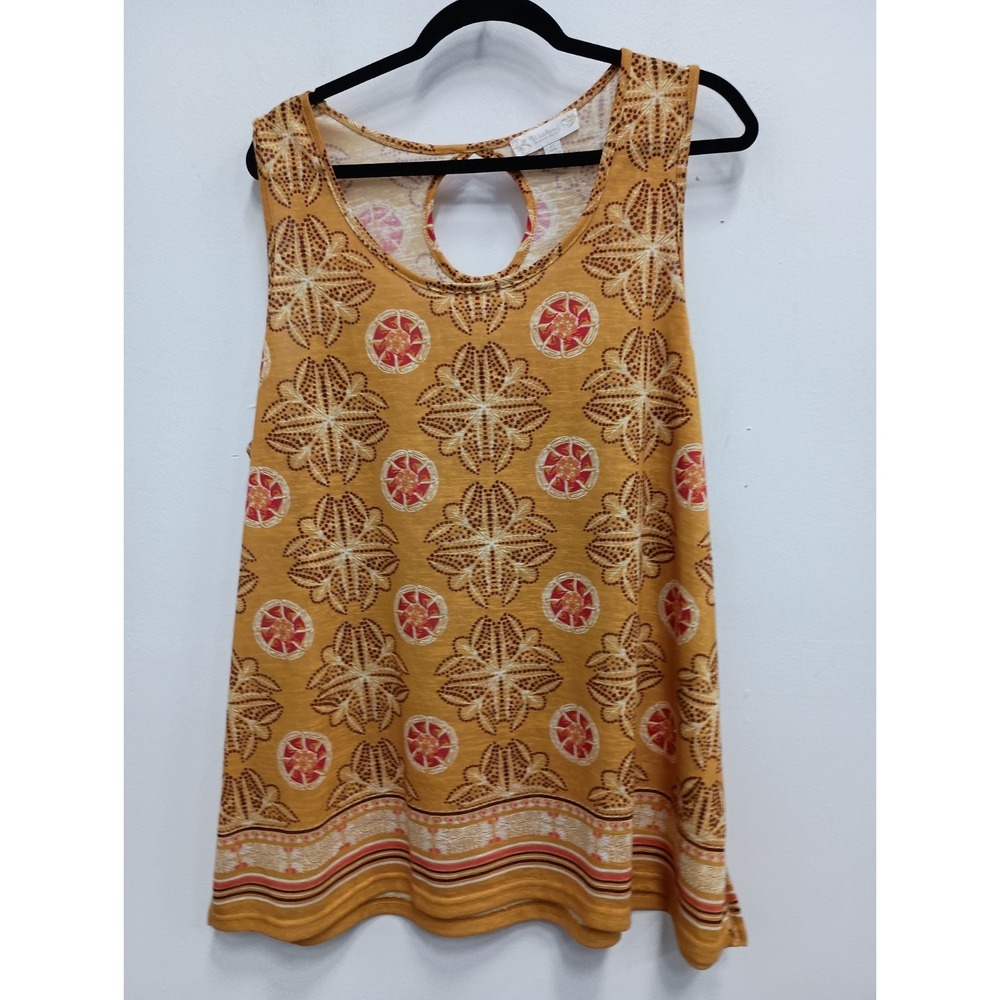 Weekend Suzanne Betro Womens BOHO Tank Top Size 2X Yellow Floral Vacation Beach - Picture 4 of 8
